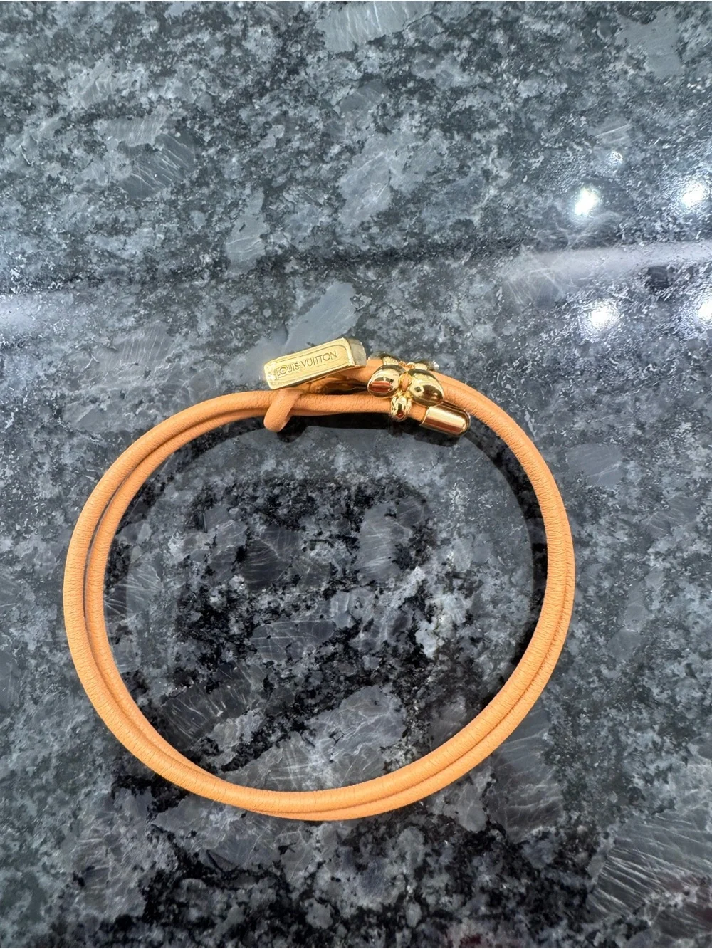 Louis Vuitton Peach Orange Double Cord Bracelet with Gold LV Charm